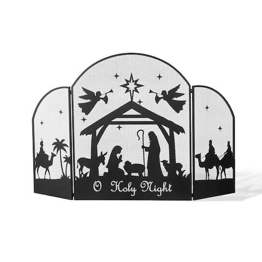 Glitzhome® 48" Christmas Metal Mesh Silhouette Nativity Scene Screen